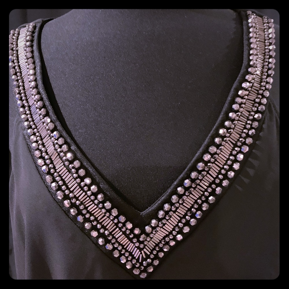 Socialite blouse with bejeweled collar